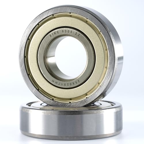 XiKe 2 Pezzi 6305ZZ Cuscinetti a sfera a doppia tenuta 25x62x17mm Acciaio al cromo e Pre-lubrificati, 6305-2Z Cuscinetto a sfere a gola profonda.