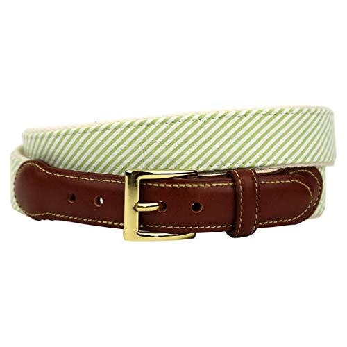 COUNTRY CLUB PREP Seersucker Leather Tab Belt in Green