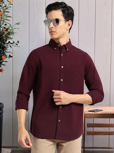 Image of Thomas Scott Men's | Slim Fit | Striped Design | Button-Down Collar | 100% Cotton Casual Shirt for Mens