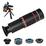 4in1 スマホ望遠レンズ セット 単眼鏡 望遠鏡レンズ【ライブ専用/94g超軽量】【マクロレンズ/広角レンズ/魚眼レンズ 】高級BAK4プリズム スマホに簡単装着 小型 クリアで鮮明な写真撮る スマホレンズ iphone対応 専用アイカップ ボウエンレンズ クリップ/スマホホルダー/三脚付き iOS&Androidに対応 野球観戦/運動会/コンサート (Jet Black)