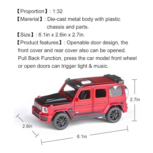 Image of 1:32 Scale G Wagon Toy Car for Kids Diecast Model Metal Toy Cars with Light Sound Pull Back Openable Door