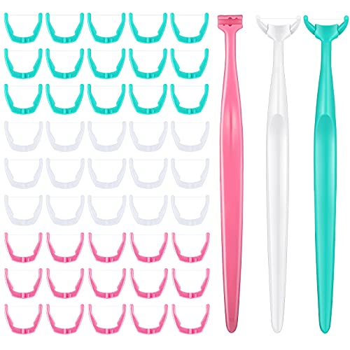 3 Pieces Reusable Dental Floss Holder Handle with 300 Pieces Refill Heads Y-Shaped Handle for Adults and Kids Teeth Cleaning Unflavored Floss Colorful Picks Flosser, 3 Colors