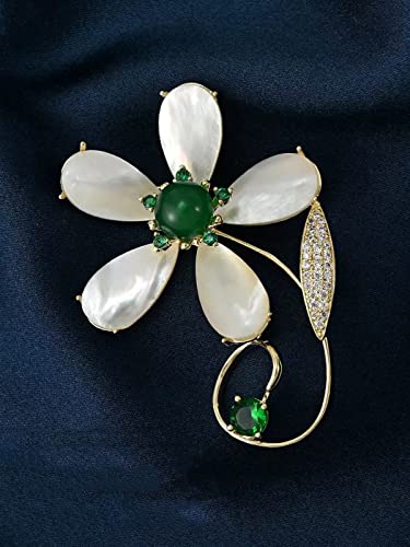 Broche de perla retro de alta joyería con flor de nácar y diseño elegante de ágata 5