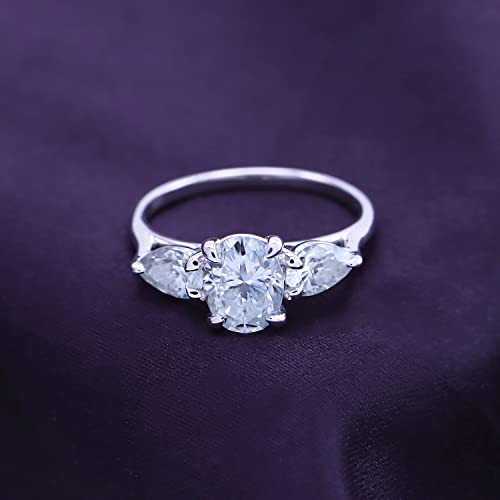 SAVEARTH DIAMONDS 2 Carat 8X6MM Oval & 6X4MM Pear Cut Lab Created Moissanite 3-Stone Engagement Ring In 14K Gold Over Sterling Silver (VVS1 Clarity, 2 Cttw)2