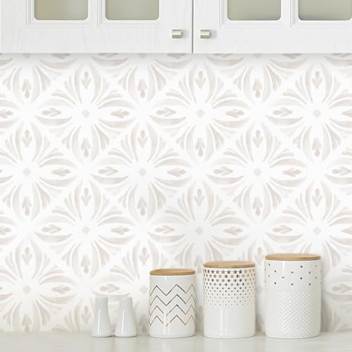 Aniboo Modern Geometric Peel and Stick Wallpaper Boho Contact Paper Neutral Self Adhesive Removable Wallpaper for Kitchen Bedroom Bathroom Waterproof White Contact Paper for Cabinets 78.7inL 17.3inW