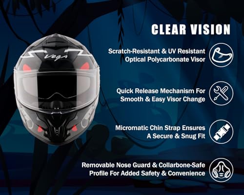 Image of Vega Zap Dude D /V Full Face Riding Helmet with Dual Visor, Shock Absorbing Liner, Comfortable Interior, Lightweight Build, Aerodynamic Design, and Modern Black Red Styling Black Red-XL