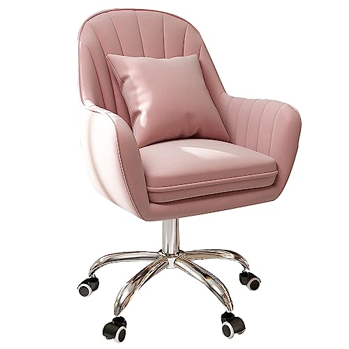 Silla de oficina ergonómica con ruedas giratorias de 360° para sala de estar, dormitorio, oficina, silla de escritorio tapizada con cómodos reposabrazos en color rosa