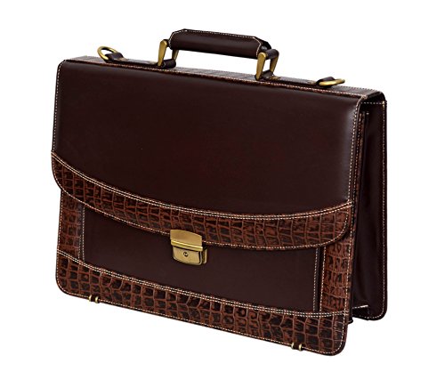 Men's 5996 Brown Crocodile Print Messenger Shoulder Laptop Office Flap over Briefcase Leather Bag4