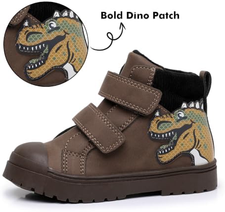 Ahannie Toddler Boys Boots, Kids Dinosaur Winter Boots with Hook Loop - 1