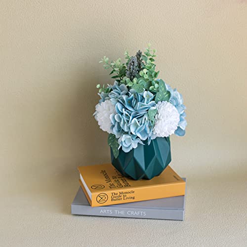 Naweida Artificial Flower In Vase Silk Blue Hydrangeas Flowers With Vase,Faux Flower Arrangement With Vase Suitable For Home Office Decoration, Dining Table Centerpiece #TOP4