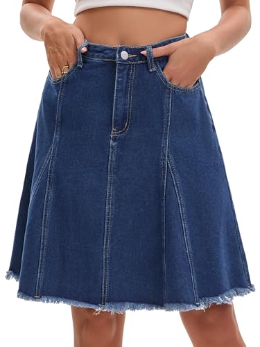 Jupe en jean femme taille haute denim évasé décontracté à poches