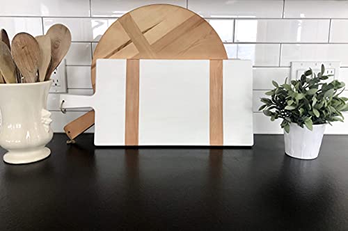 Chloe And Cotton | 22.5 Inch Acacia Wood Rectangle Board With Handle | Decorative Cutting Board | Kitchen Counter Backsplash Display | White #TOP1