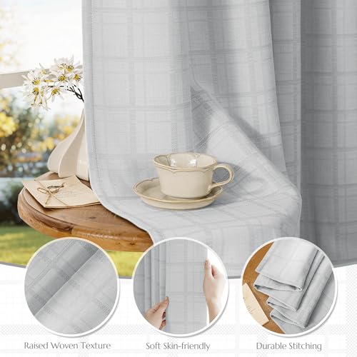 Beauoop Grey Plaid Jacquard Blackout Curtains 96 Inches Long 2 Panels for Bedroom Living Room Gingham Checkered Room Darkening Thermal Insulated Soundproof Grommet Window Drapes, 52x96 2 Set by Beauoop - Used condition - Image 4