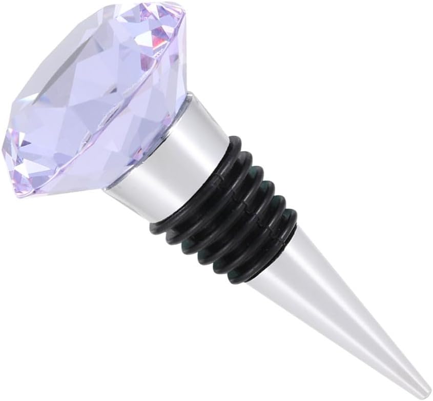 jojofuny Crystal Faceted Wine Bottle Stopper 40mm Metal Silicone Red Wine Plug Cork Purple for Party and Home Use