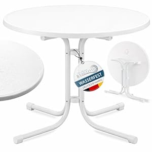 Beautissu Bistrotisch Outdoor Rund Ø 80 cm Wasserfest – Beistelltisch Balkontisch Wetterfest Gartentisch Rund Klappbar 70 cm hoch – Campingtisch Partytisch Esstisch Gastro – Weiß Bistroni