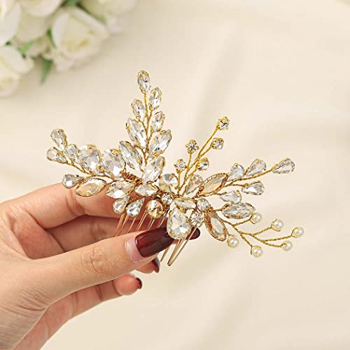 Catey Crystal Bride Wedding Hair Comb Gold Side Comb Rhinestone Hair Piece Bridal Hair Clips Hair Accessories For Women And Girls #TOP7
