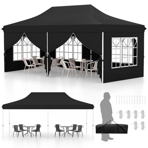 COSTWAY Gazebo da Giardino 3 x 6 m, Tendone per Feste con 6 Pannelli Laterali Rimovibili, con Borsa da Trasporto, Design Pop-up, per Matrimonio Eventi e Barbecue (Nero)