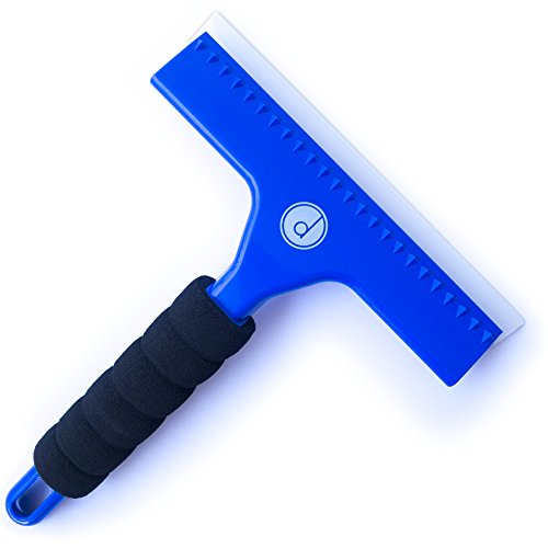 Squeegee for Shower, Window and Car Glass - 2 Extra Silicone Replacement Blades - Foam Handle - Color Blue