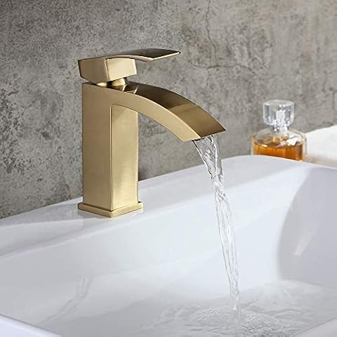 BULUXE Bathroom Sink Faucet in Brushed Gold, Contemporary Style Single Hole Single Handle Deck Mounted Gold Bathroom Faucet Solid Brass Bathroom Basin Mixer Tap cUPC Certified Cover
