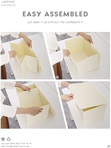 3Pcs Fabric Storage Boxes With Lids For Wardrobe Clothes Toy Foldable Linen 37*24*25cm (Beige)