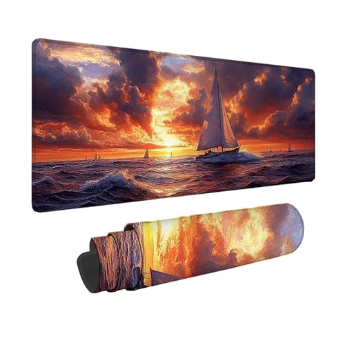 Tapis de souris grand format voilier rouge, une idée cadeau originale pour passionné d'informatique