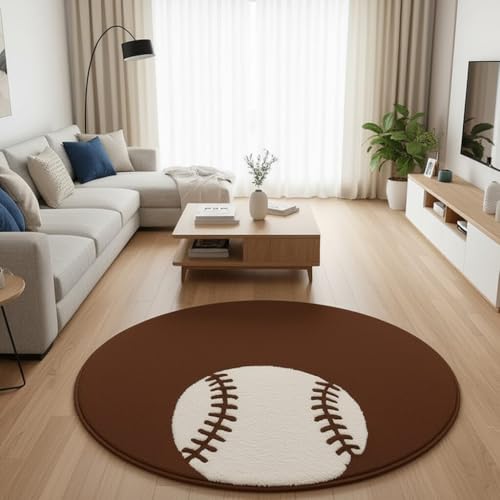 Image of Modern Shaggy Round Rug | Ultra-Soft Plush Circle Carpet for Living Room, Bedroom, Nursery | Fuzzy, Fluffy Area Rug with Non-Slip Base Coffee Double Ball 6x6 feet