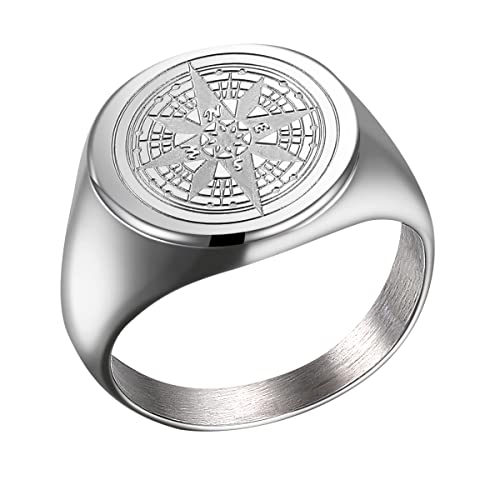 Joliernelle Herren Kompass Ring Silber Siegelring Edelstahl...