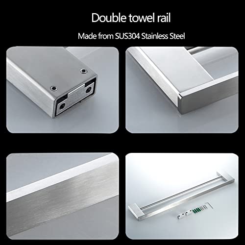 Rail de bar à serviette double 80 cm support mural argenté pour linge de bain - 7