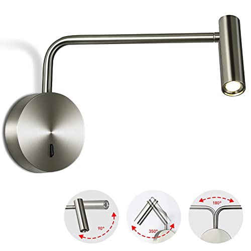 ZEROUNO Wall Mounted Reading Light Swing Arm Bedside Lamps for