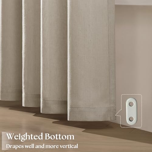 Taupe 102 Inch Long Linen Curtains for Dining Living Room Window Grommet Top Light Filtering Privacy Linen Textured Window Semi Sheer Curtains Sheer Drapes for Bedroom 52x102 Inch 2 Panels Greige by TWODRAPES - Used condition - Image 4
