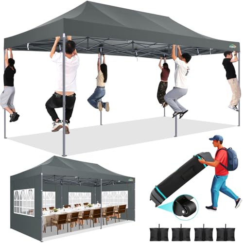 COBIZI Tente de Réception 3x6m avec 6 Parois Latérales, Barnum Pliant Installation Facile pour Événements Extérieurs, 100% Imperméable, 3 Hauteurs Réglables avec Sac de Transport à roulettes, Gris