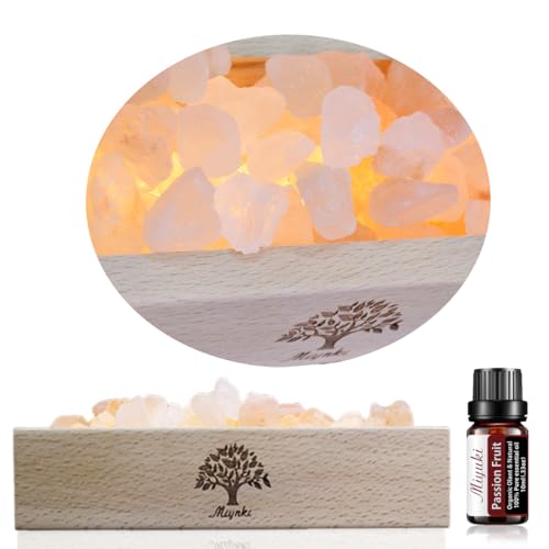 Image of Himalayan Pink Salt Lamp Diffuser with Wood Base - 300g Natural Salt, USB Powered, Warm Light & 10ml Passion Fruit Essential Oil Set for Aroma, Relaxation, Meditation, Home Decor, Gifts