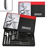 Justinus Twist 60tlg Komplett-Besteck-Set I für 12 Personen I mit geschwungenem Griff I aus rostfreiem poliertem 18/10 Edelstahl & Klingenstahl I Gabel, Messer & Löffel I für Gastro & Zuhause