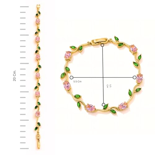 Image of Trend It Anti-Tarnish Tulip Bracelet for Women |Floral Bracelet with Pink & Green Crystals, Perfect Party & Gift Jewellery, Trendy Bracelet For Ladies