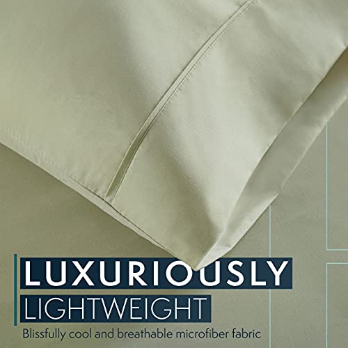 HC COLLECTION Bed Sheets Cal King, Hotel Luxury Platinum 1800 Series Brushed Microfiber Flat Sheet Deep Pocket Fitted Sheet and 2 Envelope Pillowcases, Ultra Soft 4 Pcs Bedding for Hot Sleepers, Sage