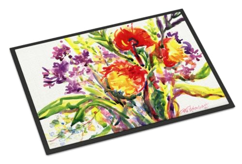 Caroline's Treasures 6042JMAT Flower Doormat 24x36 Front Door Mat Indoor Outdoor Rugs for Entryway, Non Slip Washable Low Pile, 24H X 36W