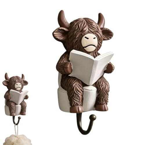 Cow Wall Hook Decor - Resin Highland Bull Towel Hook, Funny Farmhouse Bathroom Hooks for Robe Clothes Loofah Key Holder | Rustic