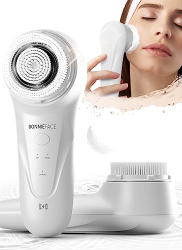BONNIEFACE Sonic Facial Cleansing Brush for Deep and Through Facial Cleansing, Waterproof Face Scrubber and Ultimate Blackhead Remover for Daily Skin Care, Rechargeable and Gentle Face Exfoliator