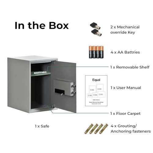 Image of Equal 48L SecureLite Safe Locker for Home | Digital PIN Code + Emergency Key | 10-Gauge Steel Door | 3 Year Warranty | 48 Litre - Light Grey