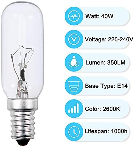 40W Cooker Hood Light Bulb E14, SES Appliance Lamp Warm White 2700K Dimmable, T25 Tubular Incandescent Light Bulbs Small Edison Screw, Extractor Fan Bulb Screw Fit (4-Pack).