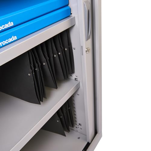 Rocada | Armario Metálico | Armario archivador Muebles Oficina | Puertas de persiana y Estantes de Altura Ajustable| Armarios con Cerradura | 120x45x105 cm - Gris - imagen 6