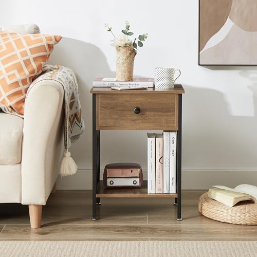 Image of VECELO Nightstand,Modern Bedside End Table, Night Stand with Drawer and Storage Shelf for Living Room Bedroom, Industrial Metal Frame