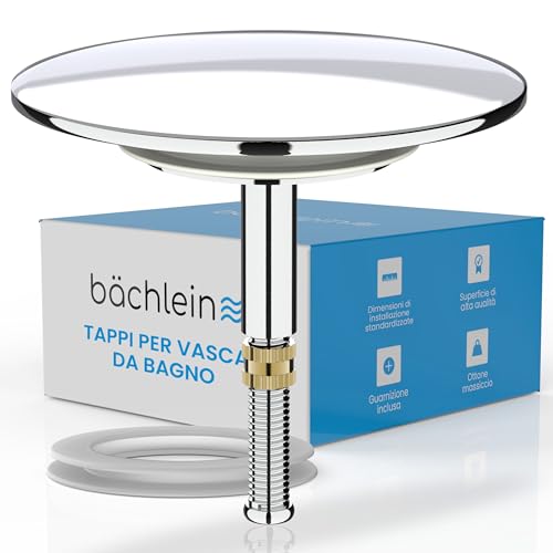 Bächlein Tapón de Bañera Universal, Tapón de Desagüe Cromado de Latón Macizo, Incluye Junta de Recambio, Juego de Desagüe para Cualquier Bañera Estándar, Ajuste Preciso