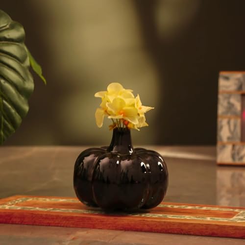 Image of Bliss Hohm Decorative Ceramic Flower Vase for Home Decor and Gifting, Flower Vases for Living Room & Office Decor, Decoration Items, Wall Tabletop showpieces (Black Pumpkin)