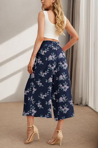 Image of IWOLLENCE Women Flowy Loose Wide Leg Pant Summer Beach Casual Trousers high Waist Adjustable Knot Business Work Casual Pants