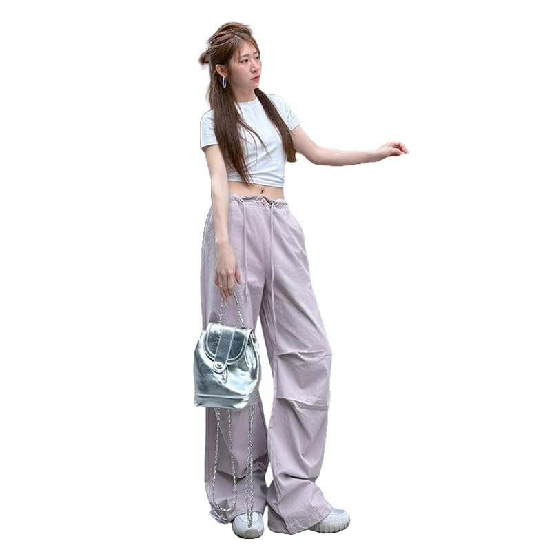 Pantalon cargo d'été fluide à taille haute et cordon réglable