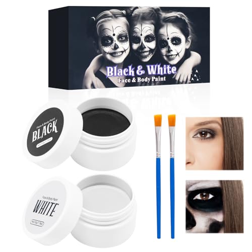 Horuili® Set de Peinture Faciale pour Halloween, Kit de Peinture Corps Visage Noir et Blanc, Kit de Peinture pour Le Visage, avec Pinceau de Maquillage pour Halloween Art Theatre Cosplay Clown