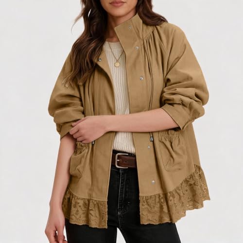 Womens Stand Collar Lace Jacket Button Coat Casual Utility Napoleon Coats - image 2