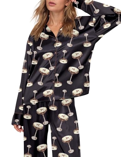 Image of SHESHOW Satin Pajamas for Women Set Long Sleeve Button Down Sleepwear 2 Piece Nightwear Women Pjs Sets Size XS-XXL