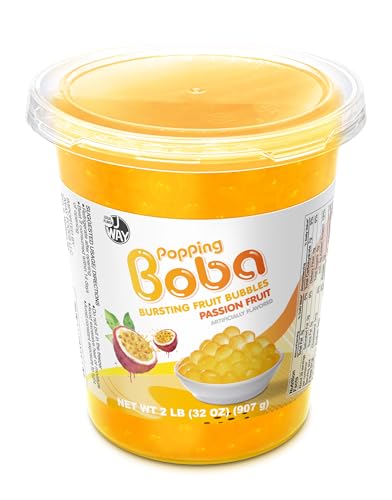 J WAY Bursting Popping Passion Fruit Boba Pearls, Passion Fruit Syrup, Non-Dairy, Fat-Free Popping Tapioca Boba for Beverages, Sweets, Ice Cream (2LB, 1 Pack)